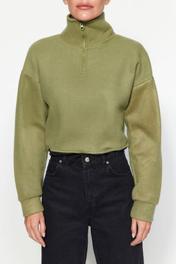Haki Parasut Detayl? Polo Yaka Fermuarl? Stoperli Polar Crop Orme Sweatshirt TWOAW24SW00005 - Trendyolmilla фото 4