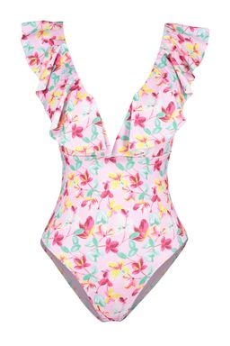 Cicek Desenli Derin Dekolteli Volanl? Normal Paca Mayo TBESS23MA00280 - Trendyolmilla фото 7