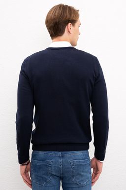 U. S. Polo Assn / Мужской темно-синий вязаный свитер с v-образным вырезом Basic - U.s. polo assn фото 3