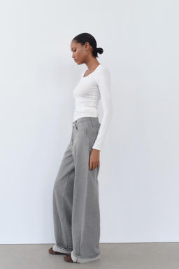 TRF HIGH-WAIST WIDE-LEG JEANS WITH BELT LOOP - Zara фото 4