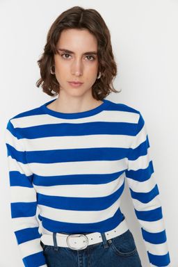 Bordo Crop Basic Cizgili Triko Kazak TWOAW23KZ00034 - Trendyolmilla фото 10