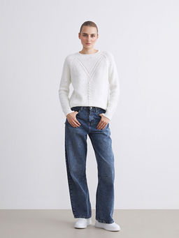 Bisiklet Yaka Kendinden Desenli Kad?n Triko Kazak