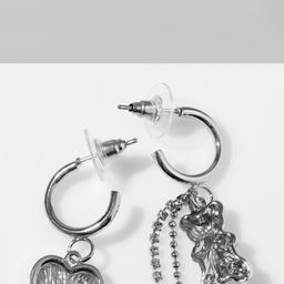 Серьги висячие со стразами «Мишка» с сердцем, белые в серебре