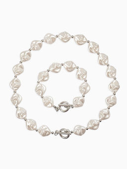 Набор 2 предмета: бусы, браслет «Жемчуг барочный. Ромб», 40/18 см, белый в серебре