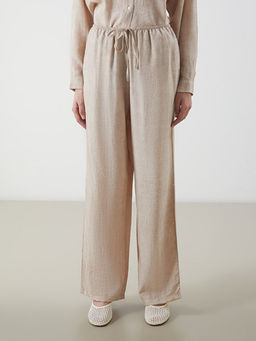 Beli Lastikli Keten G?r?n?ml? Kad?n Pantolon