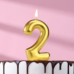 Цена за 3 шт. Свеча в торт «Европейская», цифра 2, 6 см, золото