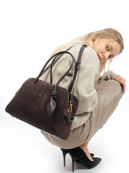 LACCOMA сумка АМ2235-Ф-коричневый натуральная замша хлопок фото 8