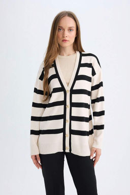 Кардиган стандартного кроя с V-образным вырезом - Defacto фото 3