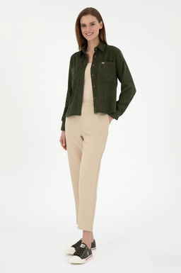 Женская бархатная рубашка цвета хаки с длинным рукавом Неожиданная скидка в корзине - U.s. polo assn фото 4