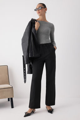 Siyah Bagc?kl? K?sl?k Tuseli Rahat Kumas Wide Leg/Genis Paca Pantolon TWOAW26PL00012 - Trendyolmilla фото 9