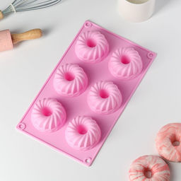 Форма для выпечки Доляна Немецкий кекс, силикон, 17?27 см, 6 ячеек (d=7 см), розовая  фото 2
