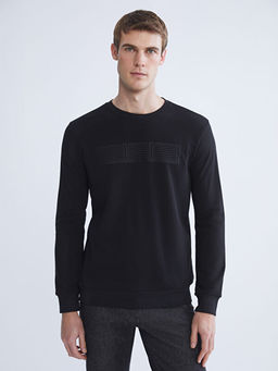 Bisiklet Yaka Uzun Kollu Bask?l? Erkek Sweatshirt