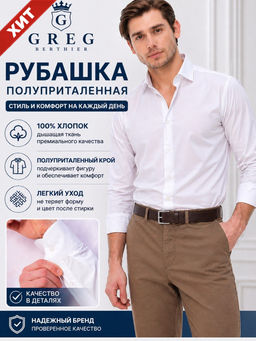Сорочка мужская длинный рукав GREG 100/199/WHITE/Z_V
