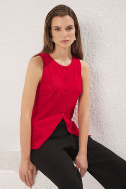 TRENDYOLMILLA Siyah Fleto Cep Detayl? Vucuda Oturan Dugmeli Regular Orme Bluz Yelek TWOSS25YE00031  фото 2