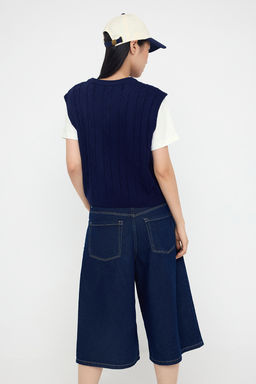 Lacivert 2li T-Shirtlu Sac Orgu Triko Kazak TWOAW26KZ00131