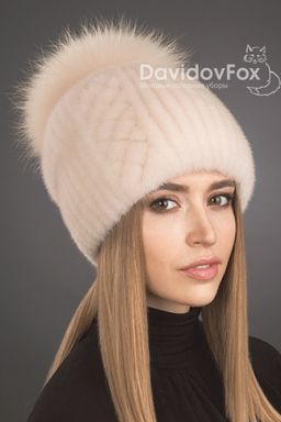 Шапка Буратино норка орнамент розовый жемчуг