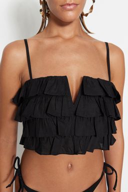Trendyolmilla Beyaz Crop Dokuma Flaml? Pamuk F?rf?rl? Plaj Bluz TBESS21BZ0661  фото 17