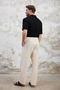 TRENDYOL MAN Ekru Genis Paca Keten Gorunumlu Pamuklu Yazl?k Pantolon TMNSS25PL00030 - Trendyolmilla фото 5