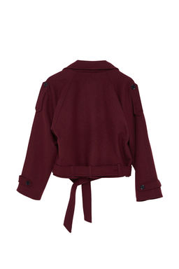 Bordo Yumusak Dokulu Mevsimlik K?sa Oversize Kase Ceket Kaban TWOAW25KB00049