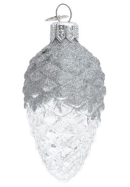 (цена за 6 шт) Елочное украшение Шишка в снегу 8см б.уп. СЕРЕБРО
