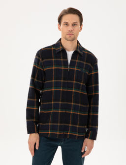 Lacivert Oversize Uzun Kollu Oduncu G_mlek