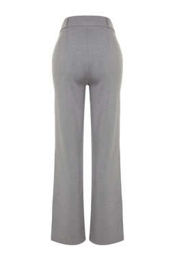 TRENDYOLMILLA Gri Yuksek Bel Straight/Duz Kesim Dokuma Nervurlu Kumas Pantolon TWOAW24PL00148  фото 9
