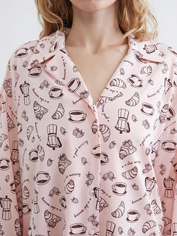 G?mlek Yaka Desenli Kad?n Pijama Tak?m?