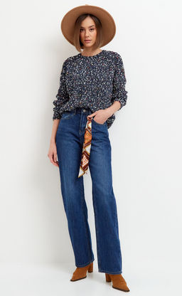 Джинсы женские широкого кроя F022-0152 темно-синие