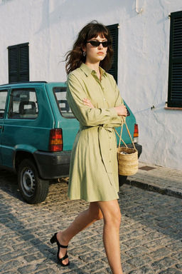 Yag Yesil Cizgili Kusakl? K?sa / Mini Dokuma Elbise TWOAW25EL00154