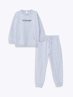 Bisiklet Yaka Bask?l? Erkek Bebek Sweatshirt ve E?ofman Alt 2li Tak?m