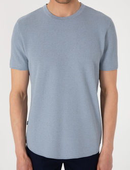 Mavi Slim Fit Keten Kar___ml_ Bisiklet Yaka Triko Ti__rt