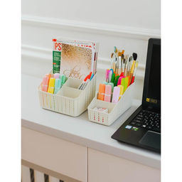 Подставка - органайзер для канцелярии «Вязание», 4 секции, белый ротанг