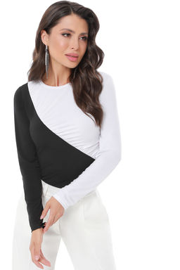 Блузка черно-белая со сборкой - Dstrend фото 4