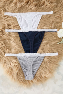 Trendyolmilla Lacivert-Cok Renkli 3lu Paket Pamuklu Dantel Detayl? Tanga Orme Kulot THMSS25KU00024  фото 2