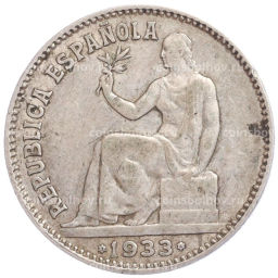 Монета 1 песета 1933 года Испания
