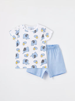 Bisiklet Yaka K?sa Kollu Bask?l? Erkek Bebek ?ortlu Pijama Tak?m?