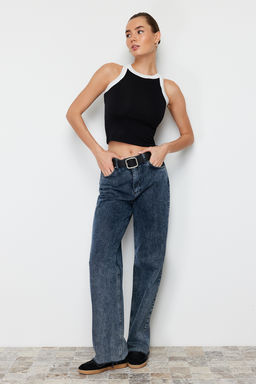 TRENDYOLMILLA Beyaz Halter Yaka Kontrast Biye Detayl? Fitilli Esnek Orme Atlet TWOSS24AL00027  фото 7