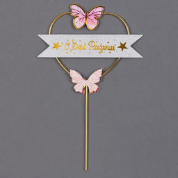 Топпер С днём рождения, бабочки в сердце, цвет розовый