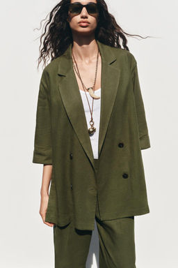 DOUBLE-BREASTED LINEN BLEND BLAZER - Zara фото 8