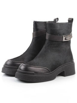 04-HSM704 BLACK Ботинки зимние женские (натуральная кожа, натуральный мех)