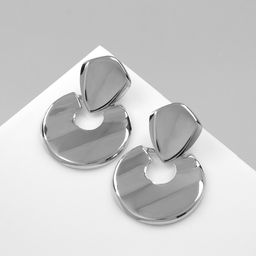 Серьги металл Геометрия диск, цвет серебро