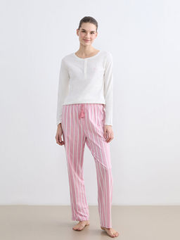 Bisiklet Yaka ?izgili Kad?n Pijama Tak?m