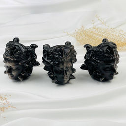 Радуга Самоцветов Фигурка резная Медуза Горгона из серебристого Обсидиана