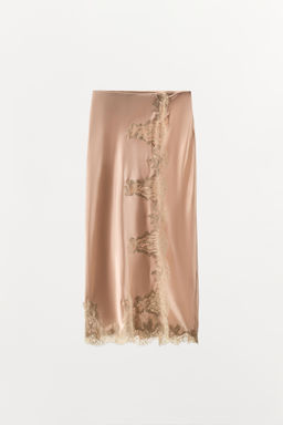 FALDA MIDI SEDA 100% ENCAJE / Rosa tiza - Zara фото 11