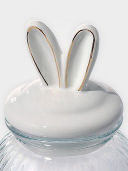 Банка стеклянная для сыпучих продуктов с керамической крышкой Доляна Зайка в золотом, 950 мл  фото 23