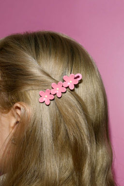Заколка для волос зажим, арт. 71764 / 10 ЦВЕТОЧКИ (в наборе: 1шт., 6,4 см, черный металл, полиэфирная смола, цвет: розовый, подложка из мелованного картона + ПЭТ-пакет с европодвесом)
