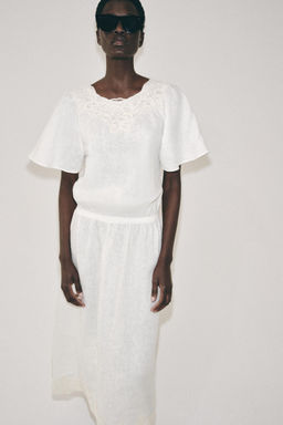 VESTIDO LINO CROCHET ZW COLLECTION / Beige claro - Zara фото 2