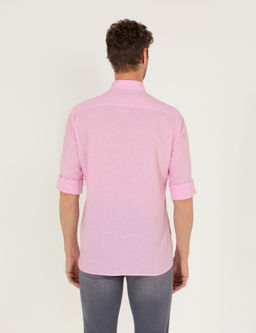 Pembe Keten Kar___ml_ Regular Fit Uzun Kollu G_mlek