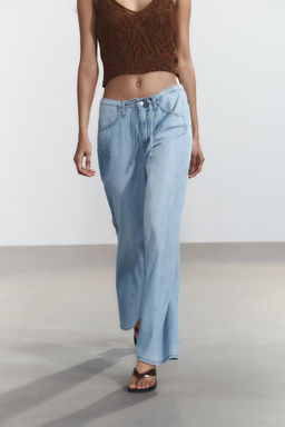 DRAWSTRING LOOSE-FITTING DENIM TROUSERS - Zara фото 2