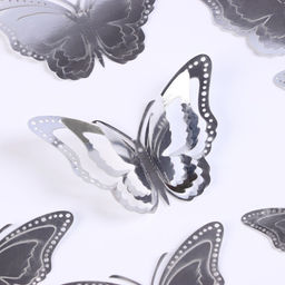 Цена за 3 шт. Топпер для торта «Бабочки», 12 штук, серебряный